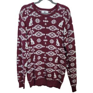 PACSUN On The Byas Men's Heavy Sweater Burgundy Red Aztec Howling Wolves Large